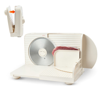 Foldable Electric Meat Slicer with 6.7" Blade, 180W Motor, Adjustable Thickness (0-0.59"), Dual Security Lock, White ABS Housing for Home Kitchen Use