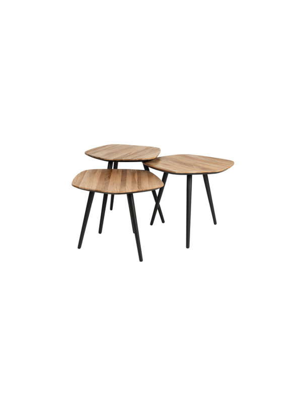 Natural Teak and Black Iron Nesting Coffee Table Set