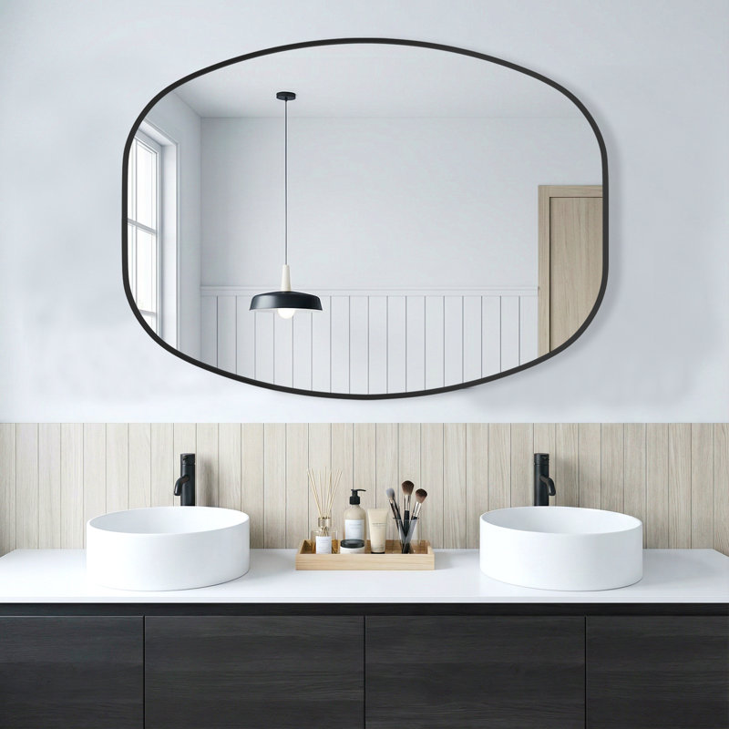 Metal Oval Wall Mirror, Black, 40" x 30"