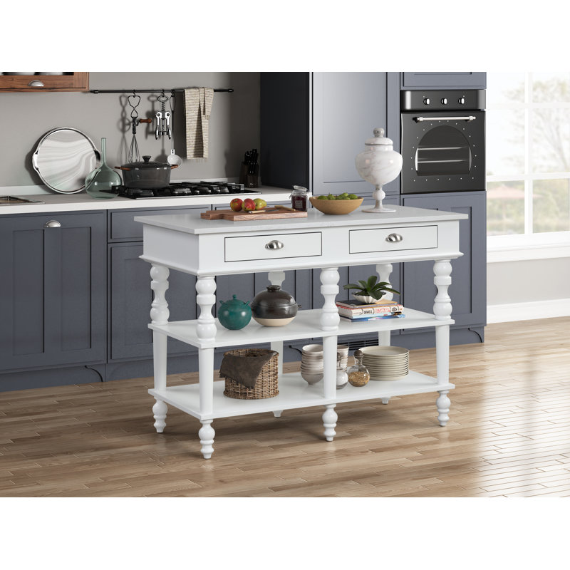 Wallaceton 47.6'' L Kitchen Island with Marble Top, White