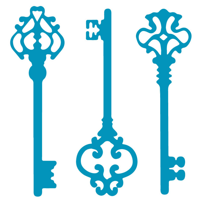 Décalcomanie murale clés squelettes, H 45 po x l 46 po x P 0,01 po, Bleu sarcelle