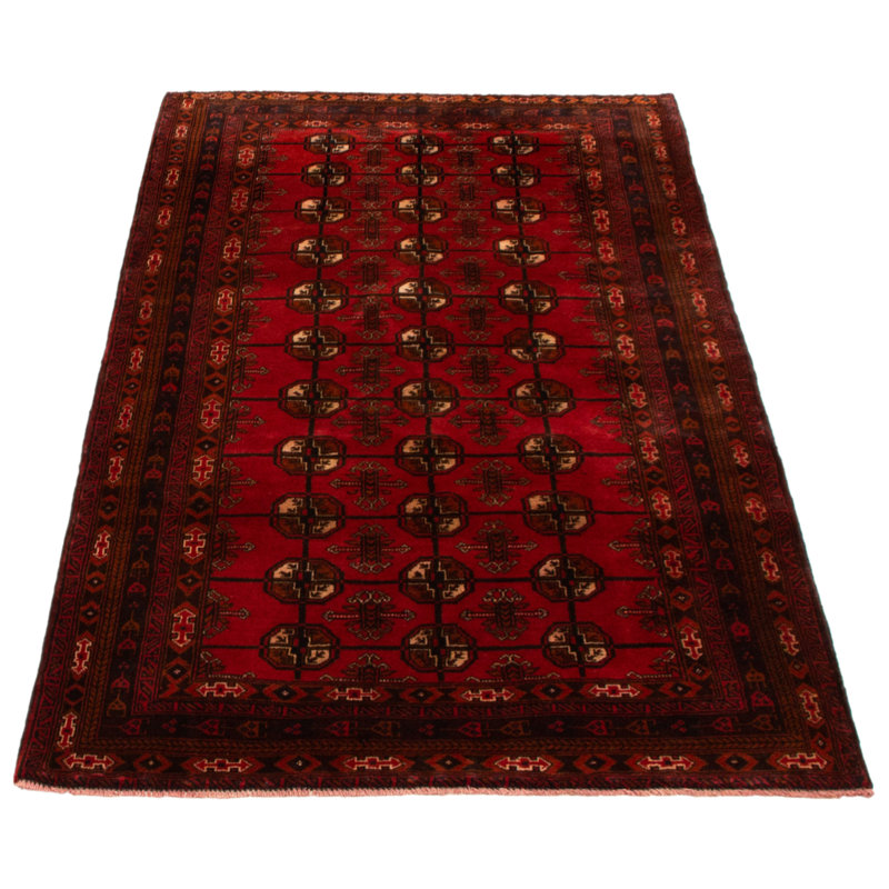 Tapis rouge noué à la main 3 pi 11 po x 6 pi 4 po Teimani