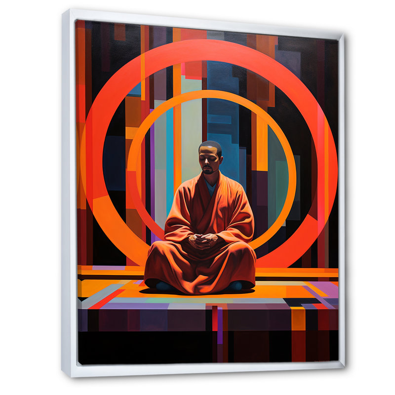 Méditation orange sarcelle sérénade du silence I - impression, H 32 po x l 24 po x P 1 po, Cadre flottant blanc