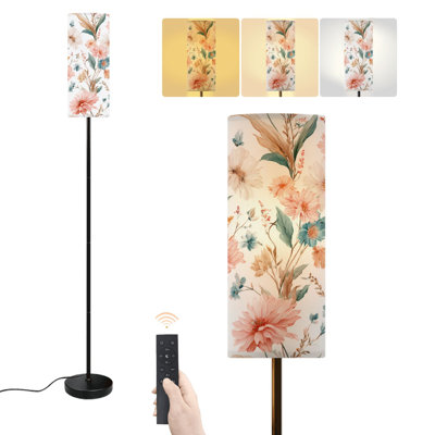 Lampe sur pied pastel aquarelle florale rose fleurs sauvages marguerites délicates à intensité variable moderne avec télécommande interrupteur au pied ampoule abat-jour grand poteau d'angle pour le salon chambre bureau