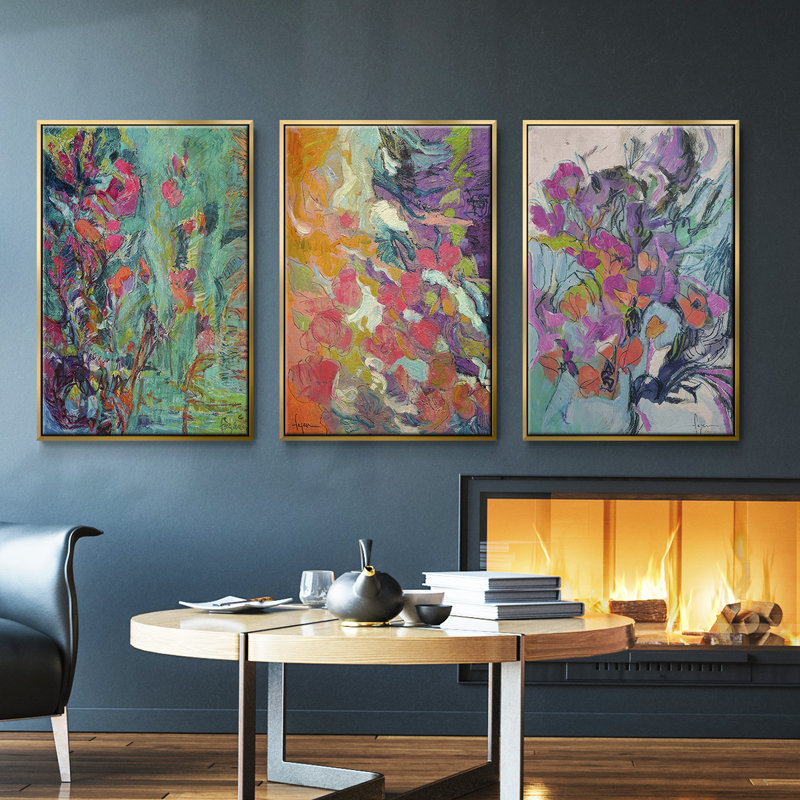 " Descending Graces " 3 - Pieces, Gold, 27" H x 54" W