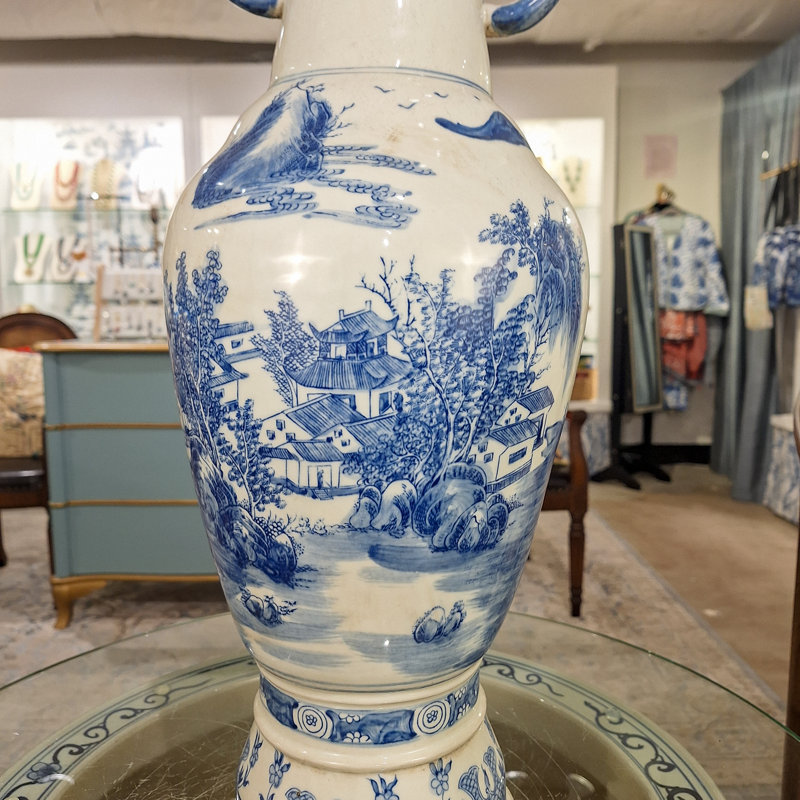 Blue and White Porcelain Vase with Landscape Scene