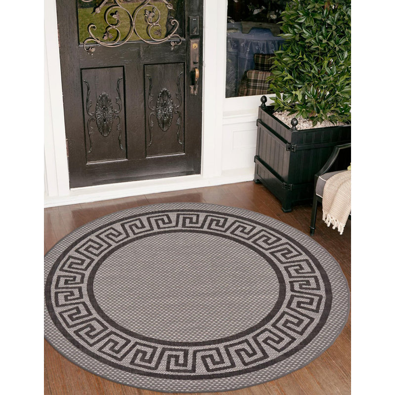 Tapis pour l'intérieur et l'extérieur gris Kimble, Rond 6 pi