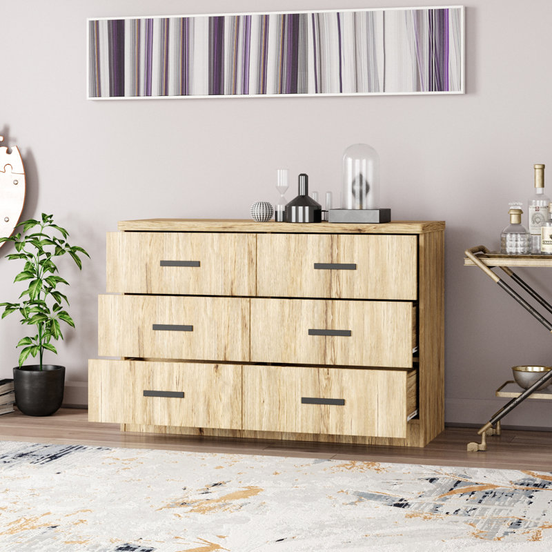 Commode 6 tiroirs Barstis, Chêne naturel