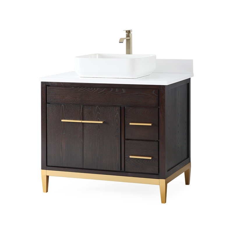 Andreka 36'' Single Bathroom Vanity with Top, White, Espresso