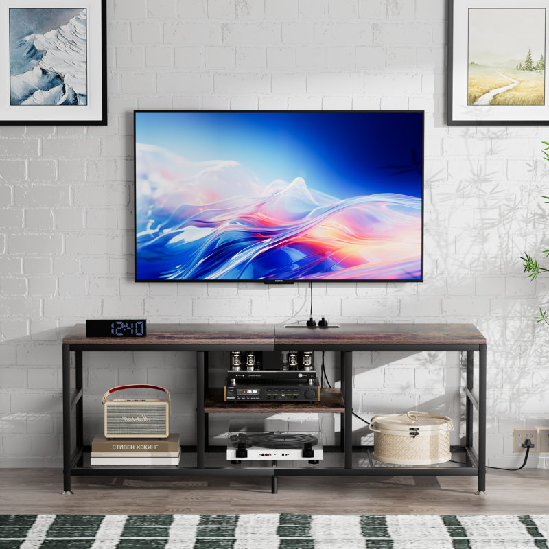 Meuble télé avec prises de courant, Brun, 55.11"