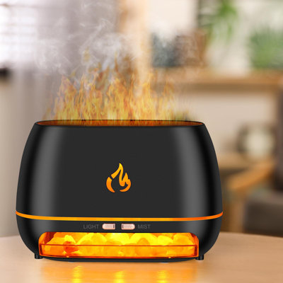 3-in-1 Himalayan Salt Rock Diffuser, Ultrasonic Essential Oil, Simulation Flame, 7 Colour Changing, 200ml Black Aroma Diffuser