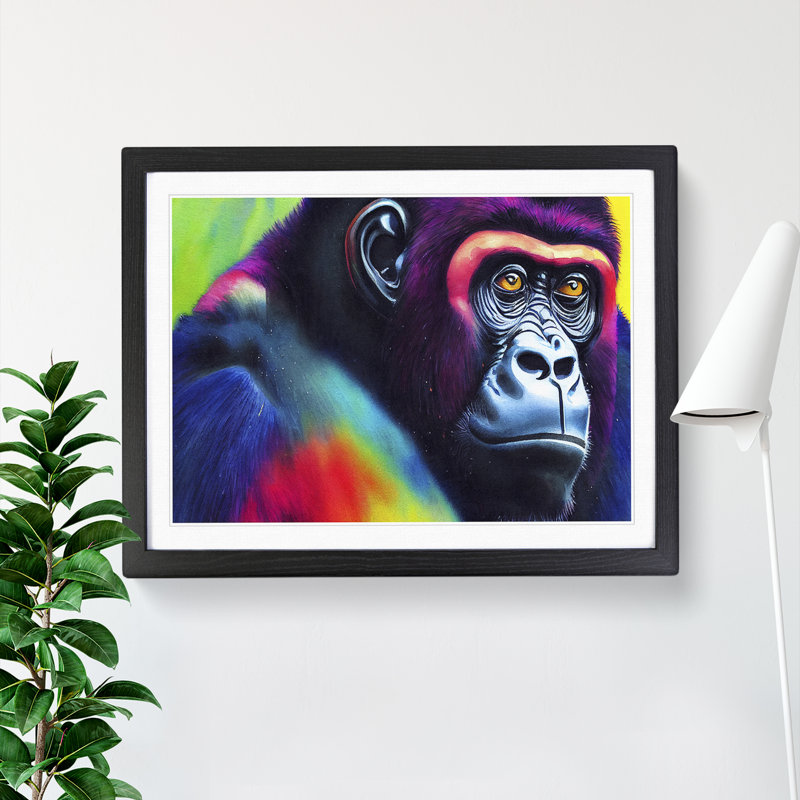Colourful Gorilla - Single Picture Frame Print, Black Framed, 25cm H x 34cm W x 2cm D
