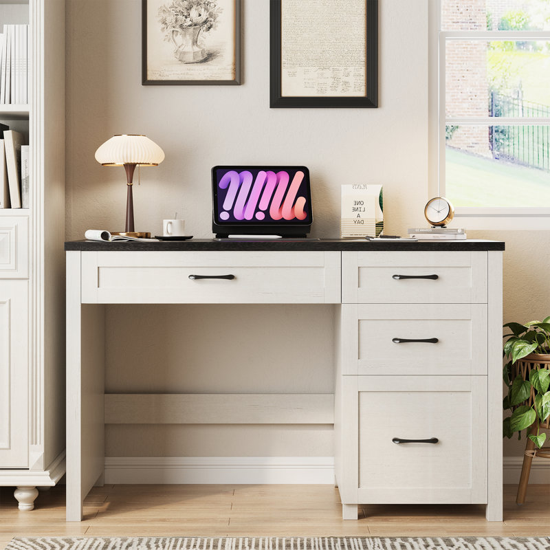 Bureau double caisson Farmhouse, Noir / blanc