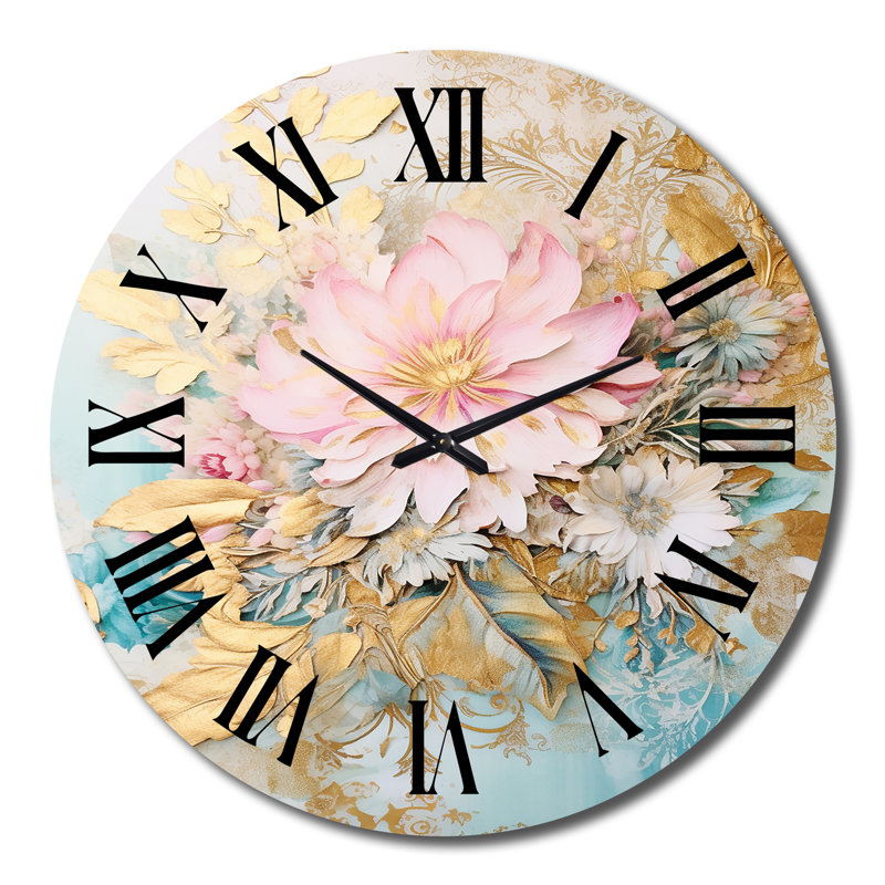 Gilden Pink Lily Vintage Illustration - Lily Wall Clock, Très grand