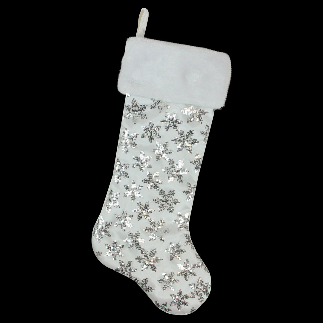 Ice Palace Sequin Snowflake Christmas Stocking with White Faux Fur Cuff The Holiday Aisle® 