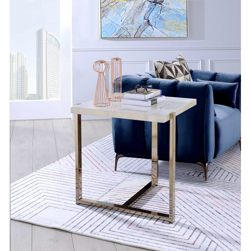 Table de bout carrée Azurdee Glam, Brun, Champagne Marble
