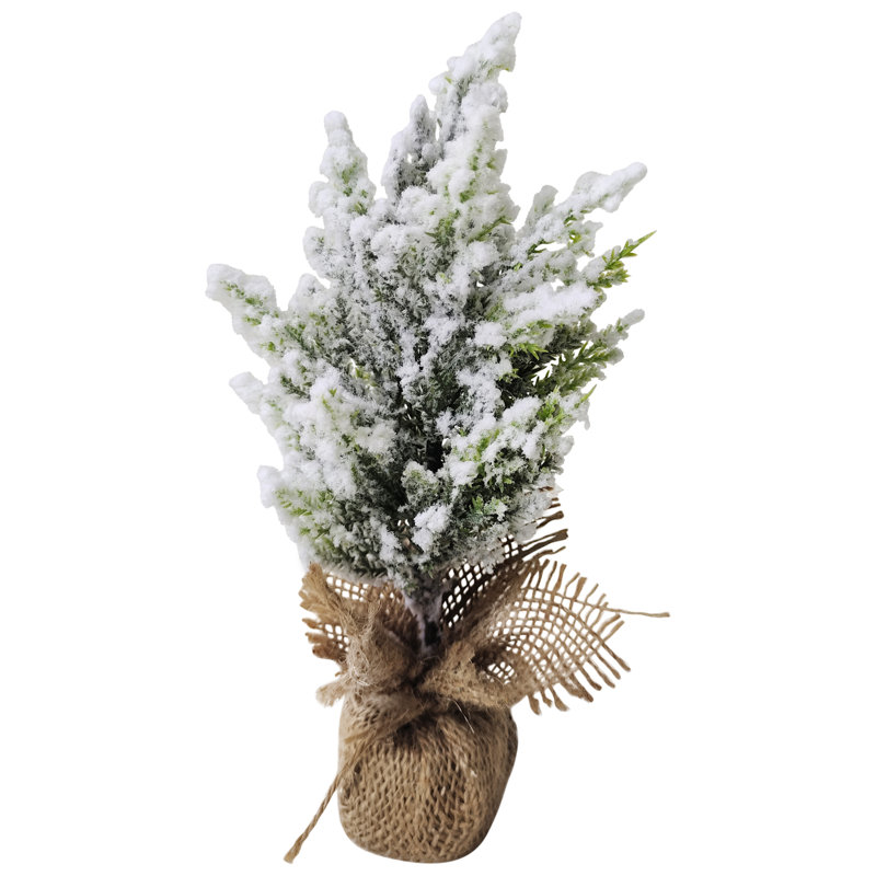 Mini Heavily Flocked Pine Christmas Tree with Burlap Base