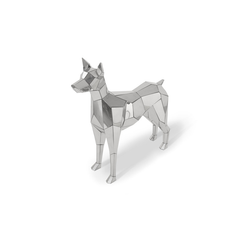 Contemporary Modern Silver Dog Metal Statue 41"