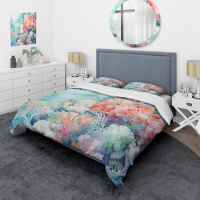 Ensemble de housse de couette Underwater Coral Symphony Ii I - Coastal Coral Under Water