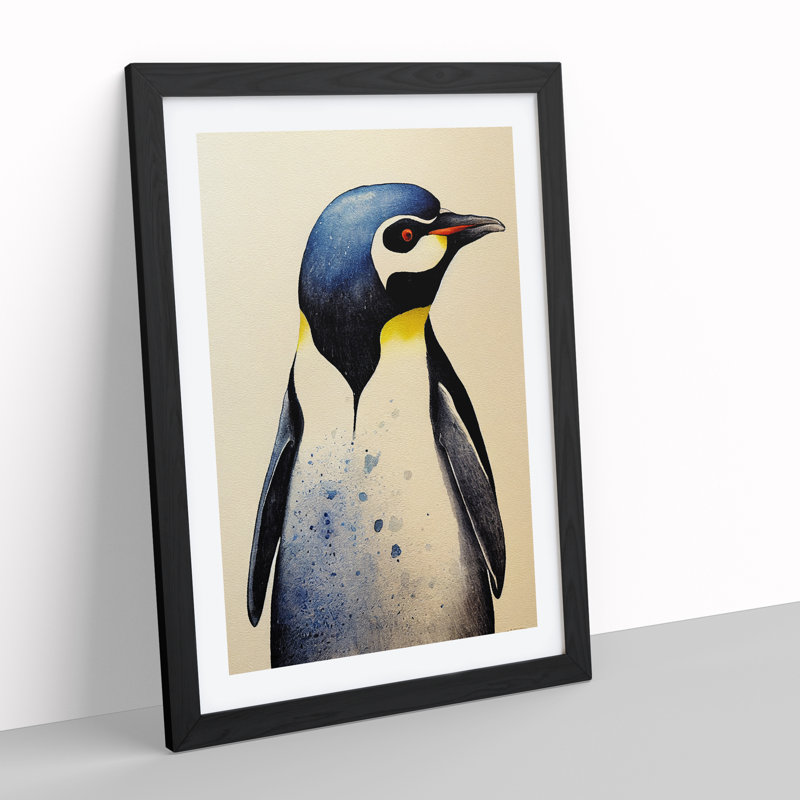 Penguin No.4 - Single Picture Frame Painting, 64cm H x 46cm W x 2cm D, Black