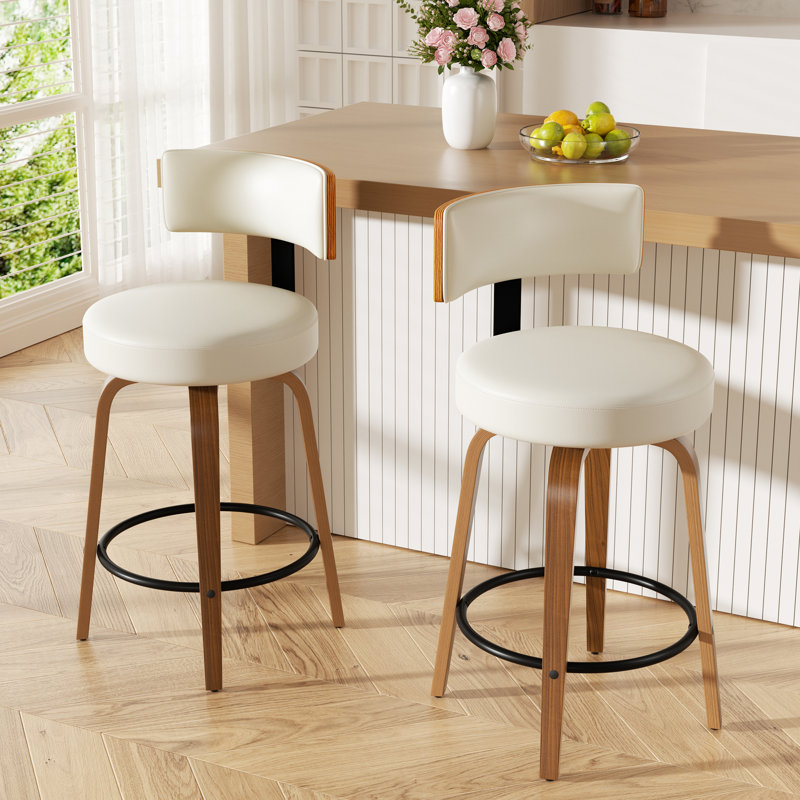 Chic Swivel Leather Upholstered Bar Stool For Ultimate Comfort And Style, Beige, 6