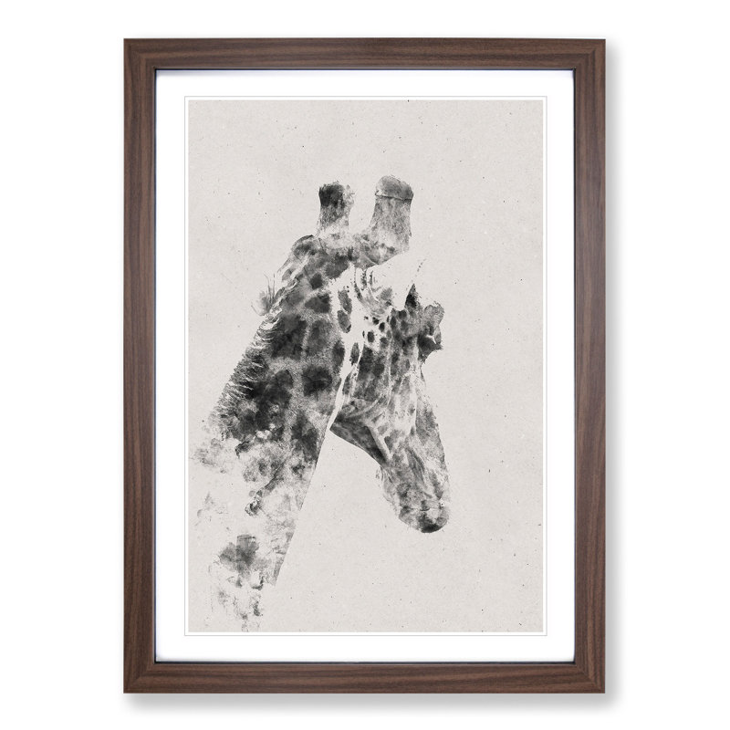 Giraffe Vol.5 - Picture Frame Painting, Walnut Framed, 90cm H x 65cm W x 2cm D