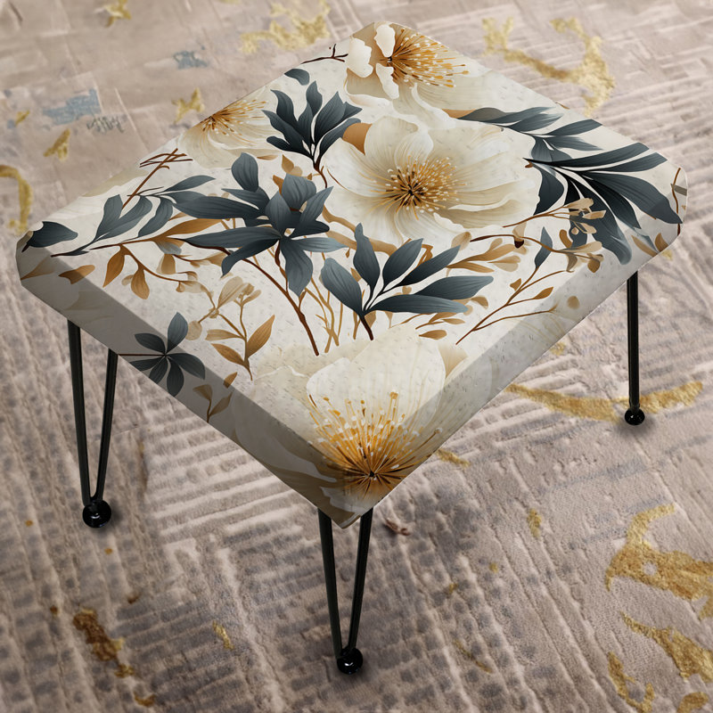 Coastal Tranquil Florals Collage Unveiled IV - Floral Rectangle Ottoman