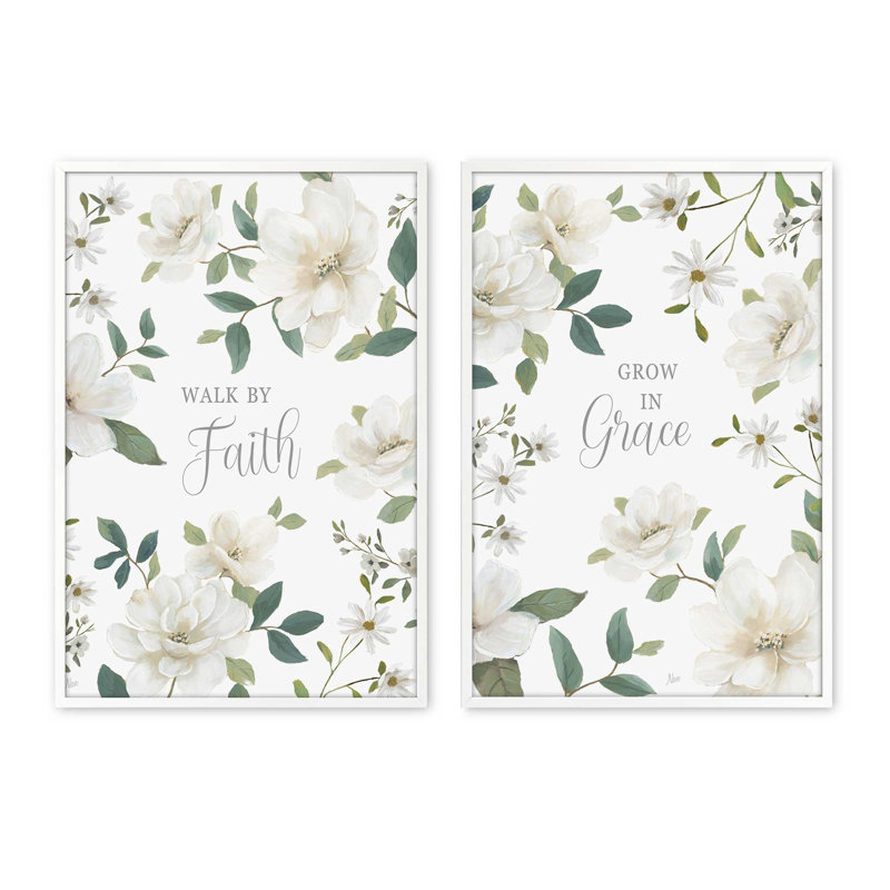 «Grace Grows Here», ensemble de 2 impressions, 18" x 12", Framed Print, Opaque White