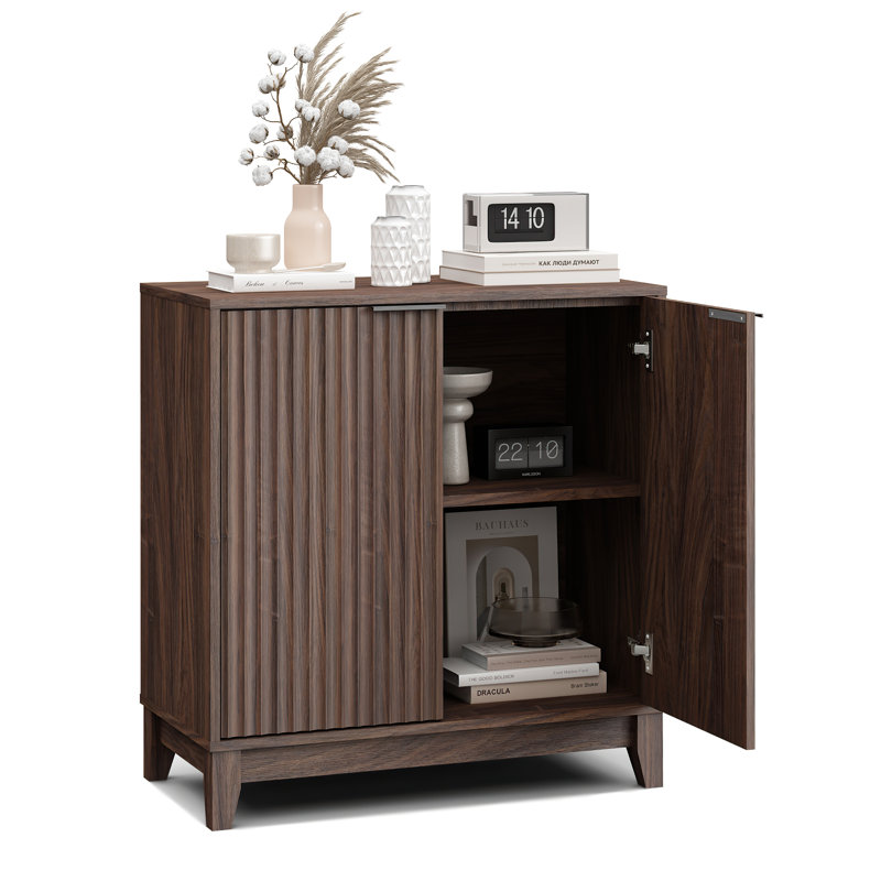 Armoire d'appoint Dutcher l 31 po, conception cannelée avec rangement, Bois brun