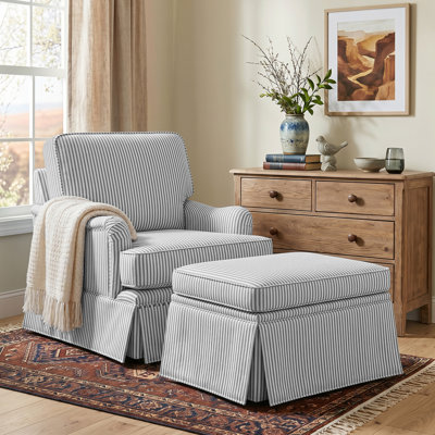 Upholstered Skirted Swivel Accent Arm Chair With Storage Ottoman