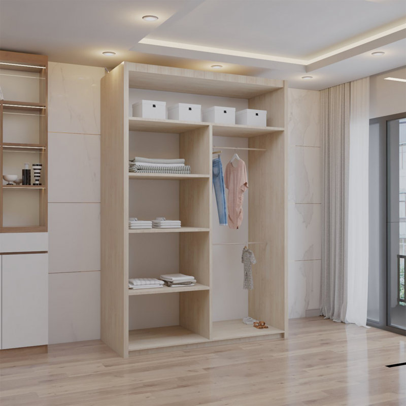 Ashawni 2 Door Laminate Wardrobe, 217cm H x 120cm W x 62cm D, Oak