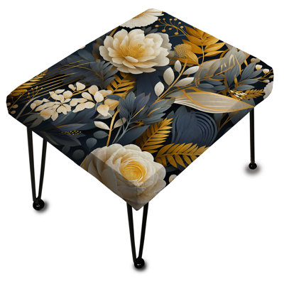 Enchanted Gardens - Motif floral doré et gris - Repose-pieds rectangulaire floral