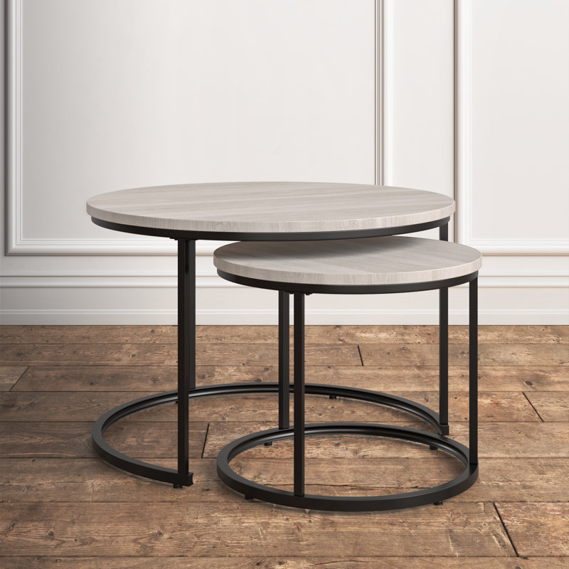 Treble Set of 2 Round Metal Nesting Coffee Tables | Stackable Space-Saving Design for Living Room & Small Spaces, Gray