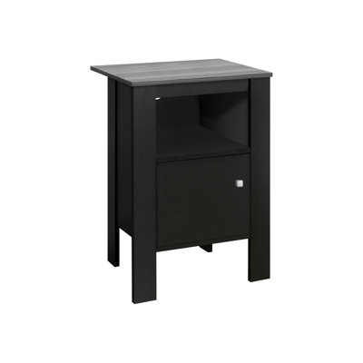 Classic End Table With Black And Grey Laminate For Living Spaces, Boasting Ample Surface, Interior Shelf, Structure, Dimensions: 16.84 Inches L X 14 W 23.82 H Transitional Nightstand Finish Wood Look