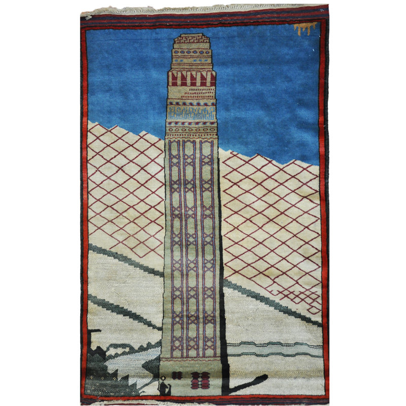 Tapis décoratif en laine noué à la main de conception unique noué à la main bleu balouchi 2 pi 10 po x 4 pi 7 po