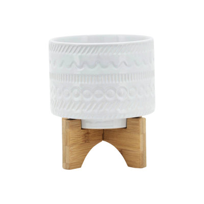 Jardinière en céramique de 5 po avec support en blanc - parfaite pour décorer des balcons et des terrasses