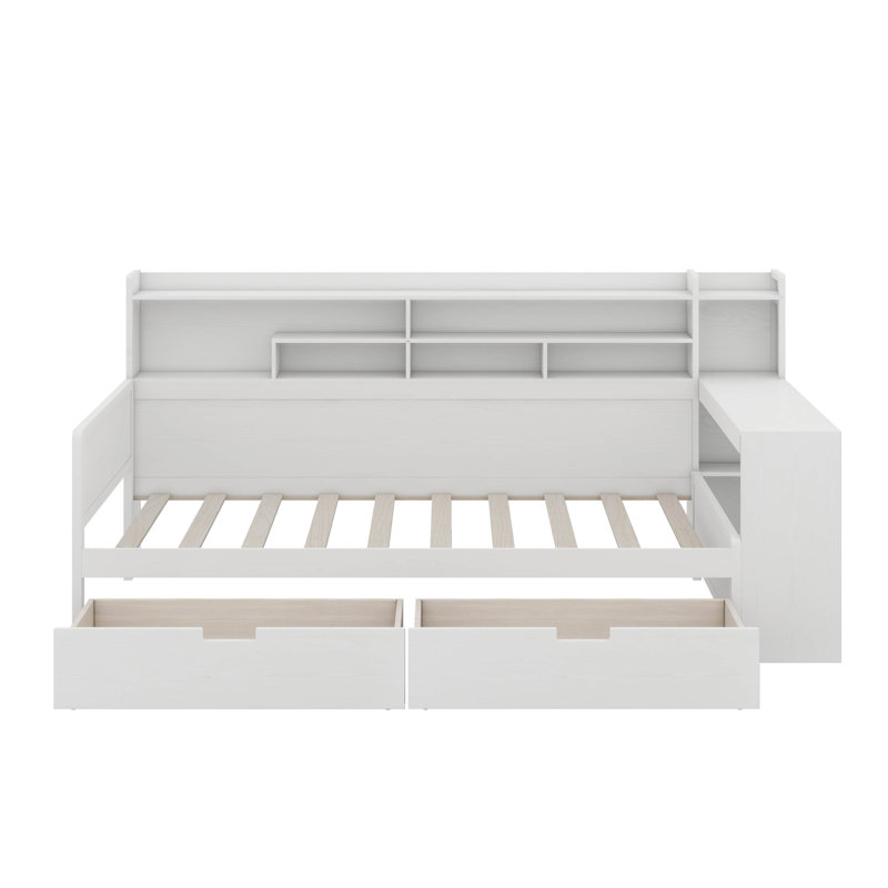 Lit de jour simple avec tablettes de rangement, Blanc antique