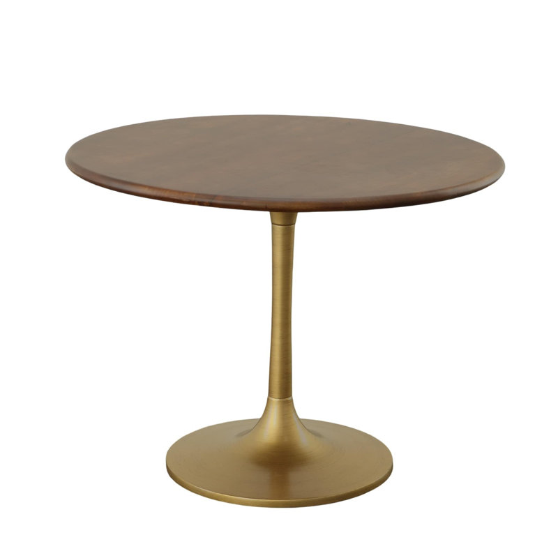 Table de salle à manger ronde moderne brune de 30 pouces avec base piédestal compacte, Or antique, l 30 po x L 30 po