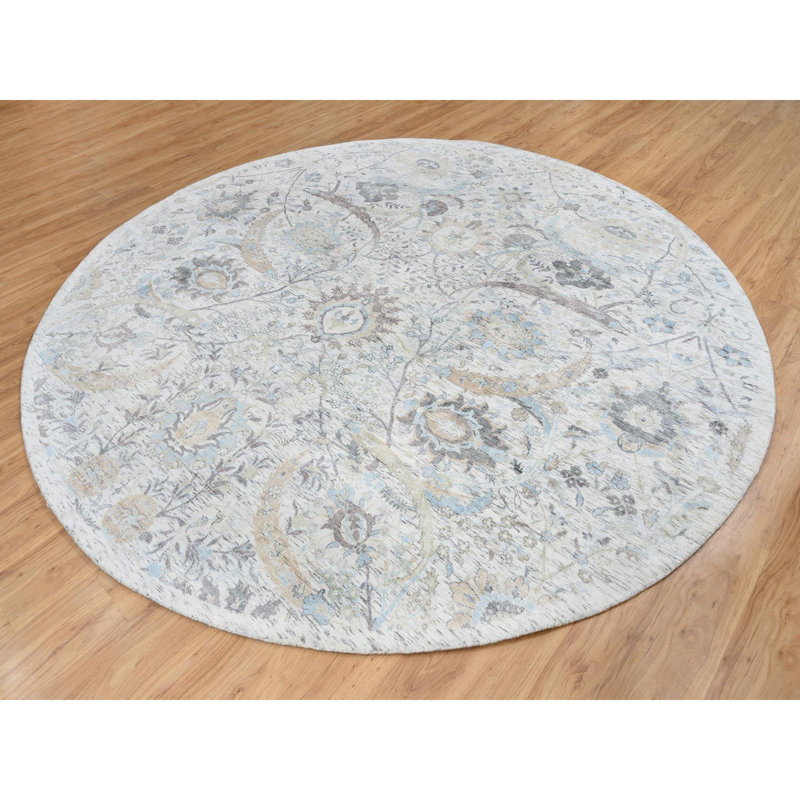Tapis oriental rond en soie texturée nouée à la main 9 po x 9 po x 9 po x 9 po x 9 po x 9 po 9 po 98D4ADC40F40494AAB942444141CCEB0