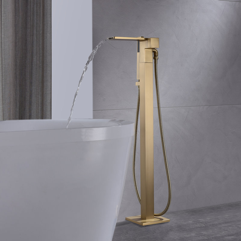 Floor Roman Tub Faucet with Diverter, Brushed Gold