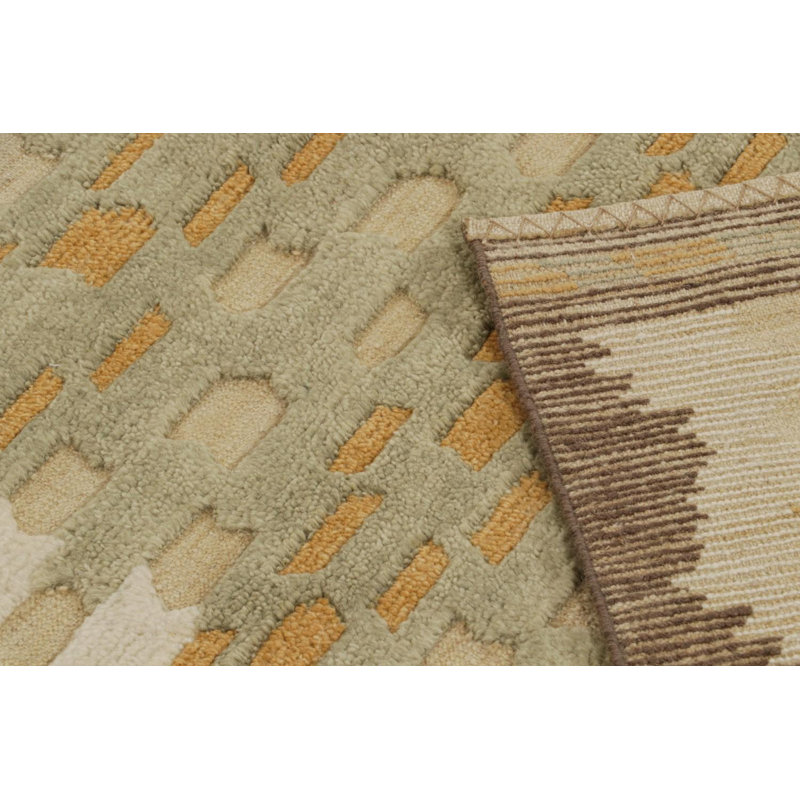 Scandinavian Hand Knotted Wool Geometric Area Rug, Rectangle 10' x 14'
