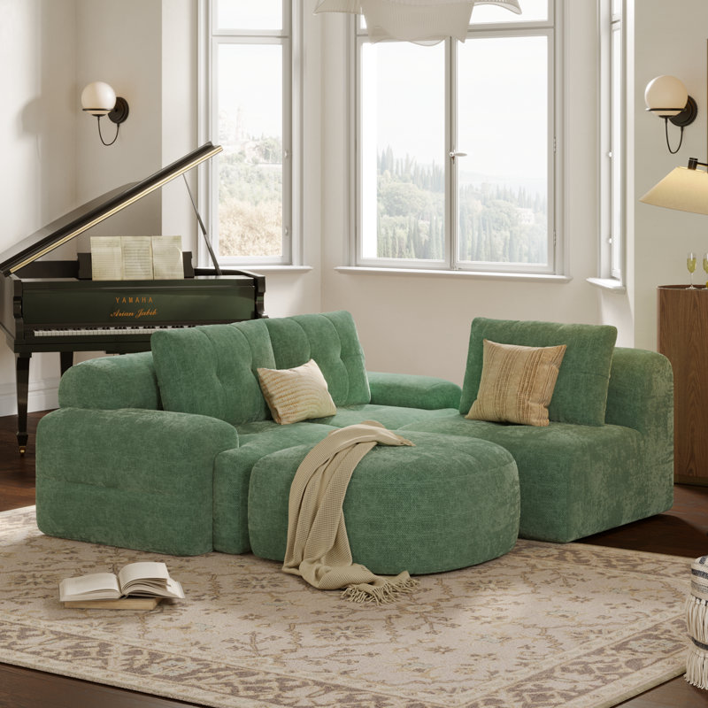 Oversized 112'' Modular Sectional Sofa with Chaise, Full Foam Structure for Comfort, Woven Texture Upholstery, Modern Living Room Couch, Compression Packaging Design, Sage
