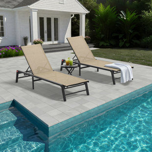 Chaise longue d'extérieur sans assemblage, ensemble de 2 chaises d'extérieur en aluminium, chaise longue de piscine à dossier ajustable et à dossier réglable (Ensemble de 2)