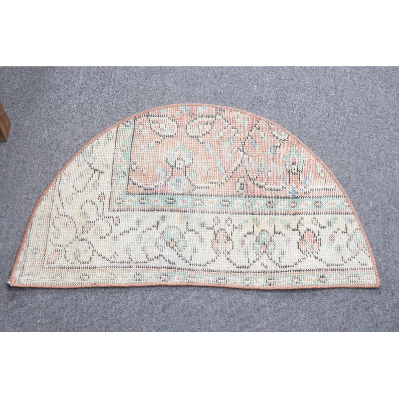 Vintage Style Semi-Circle Turkish Rug in Pastel Colors - Handmade Entryway Mat and Unique Decor Gift