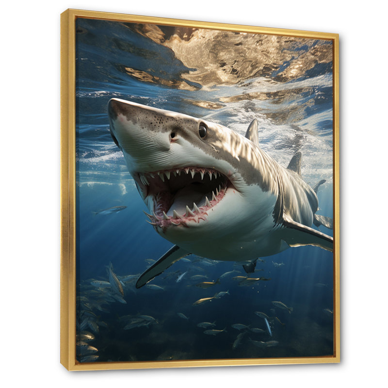 " Grey Blue Shark Elegance I ", Gold Floater Frame, 20" H x 12" W x 1" D