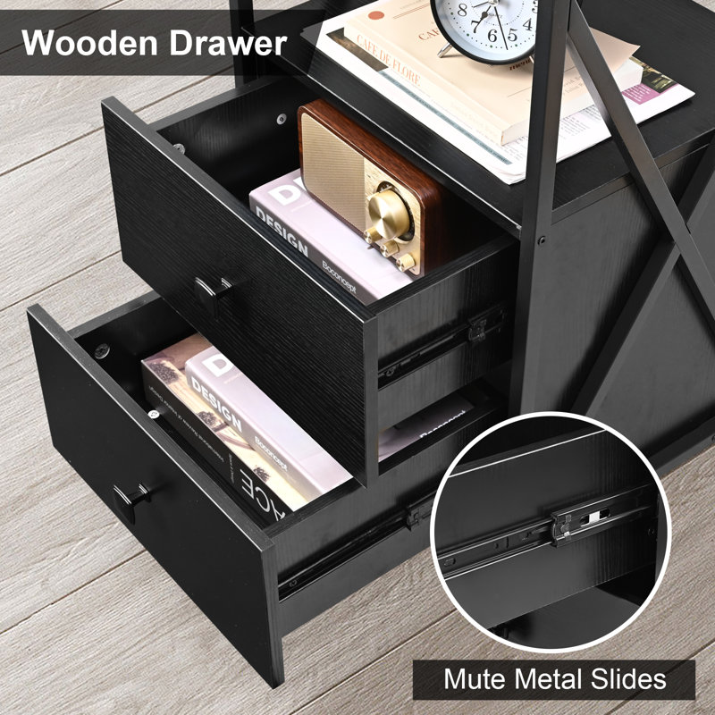 LED Nightstand, Night Stand with Charging Station, End Table, Black
