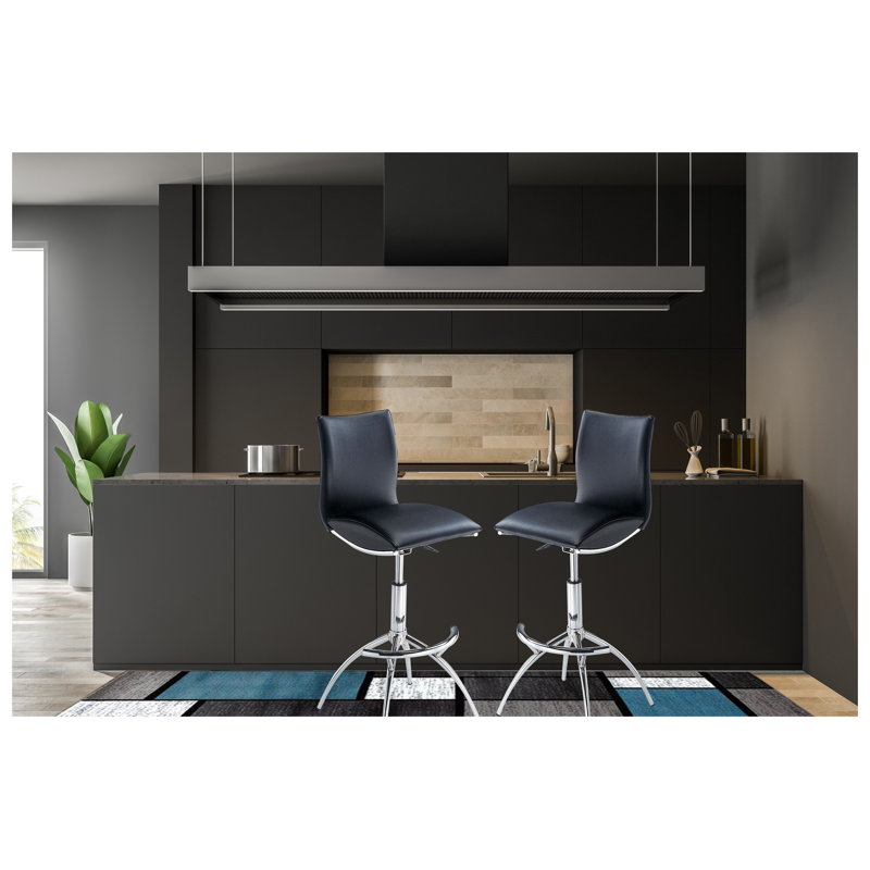 Ensemble de 2 tabourets de bar modernes à hauteur réglable, siège en similicuir noir avec base chromée