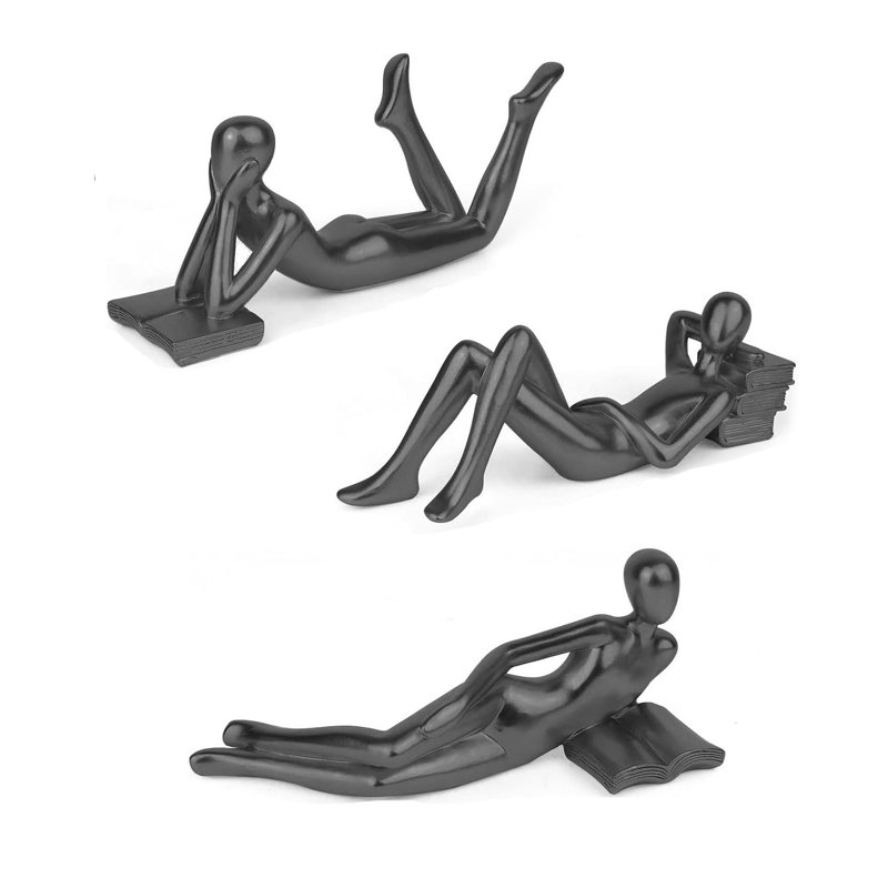 Black Home Decor Thinker Reading Women Statue for Living Room, Modern Shelf Decor Accent Decorations, Resin Collectible Figurines Display for Office Bedroom Table Desk,Black