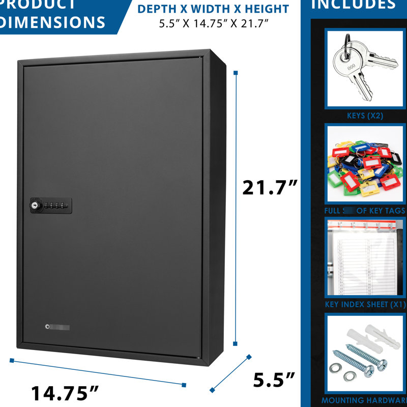 Armoire réglable 200 - acier gris, protection par serrure à combinaison, fixation murale, étiquettes colorées pour faciliter la clé de rangement, repérage rapide