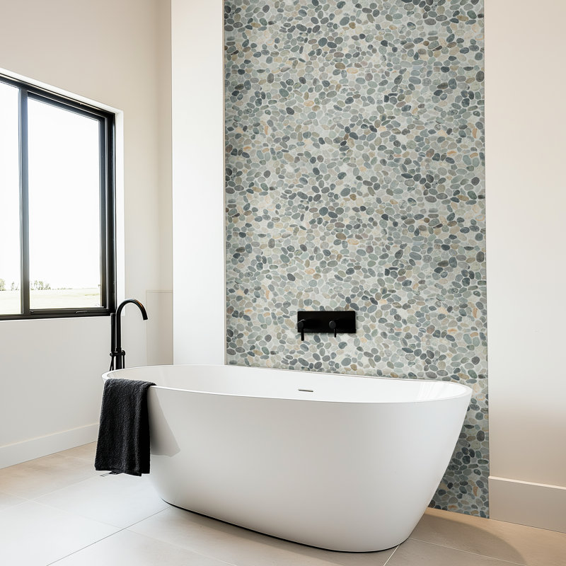 Marvella Pebble 12 in. x 12 in. Natural stone Mosaic Floor and Wall Tile, Moss Cut